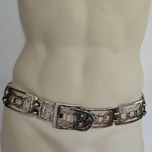 Vintage EXP Silver Tone Metal Belt Size 29"-31"